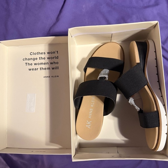 Anne Klein Black Slide Wedge Sandals, NIB - Picture 5 of 8